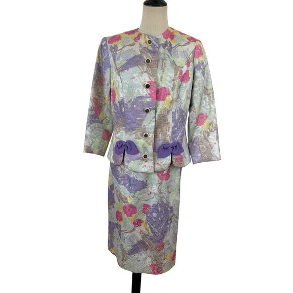 Vtg 80s Utah Tailoring Designer Skirt Suit Pastel Brocade Purple Business Event - Picture 1 of 16